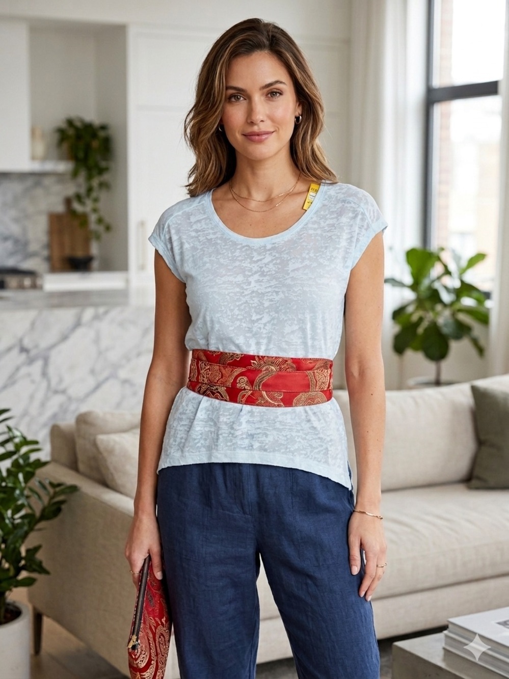 Lole Light Blue Burnout Scoop Neck Tee